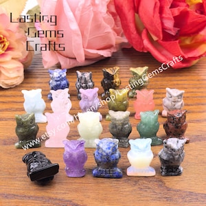 Hand Carved Mini Crystal Owl Figurine Home Decor, Bird Statue Sculpture Crafts Gifts-1inch