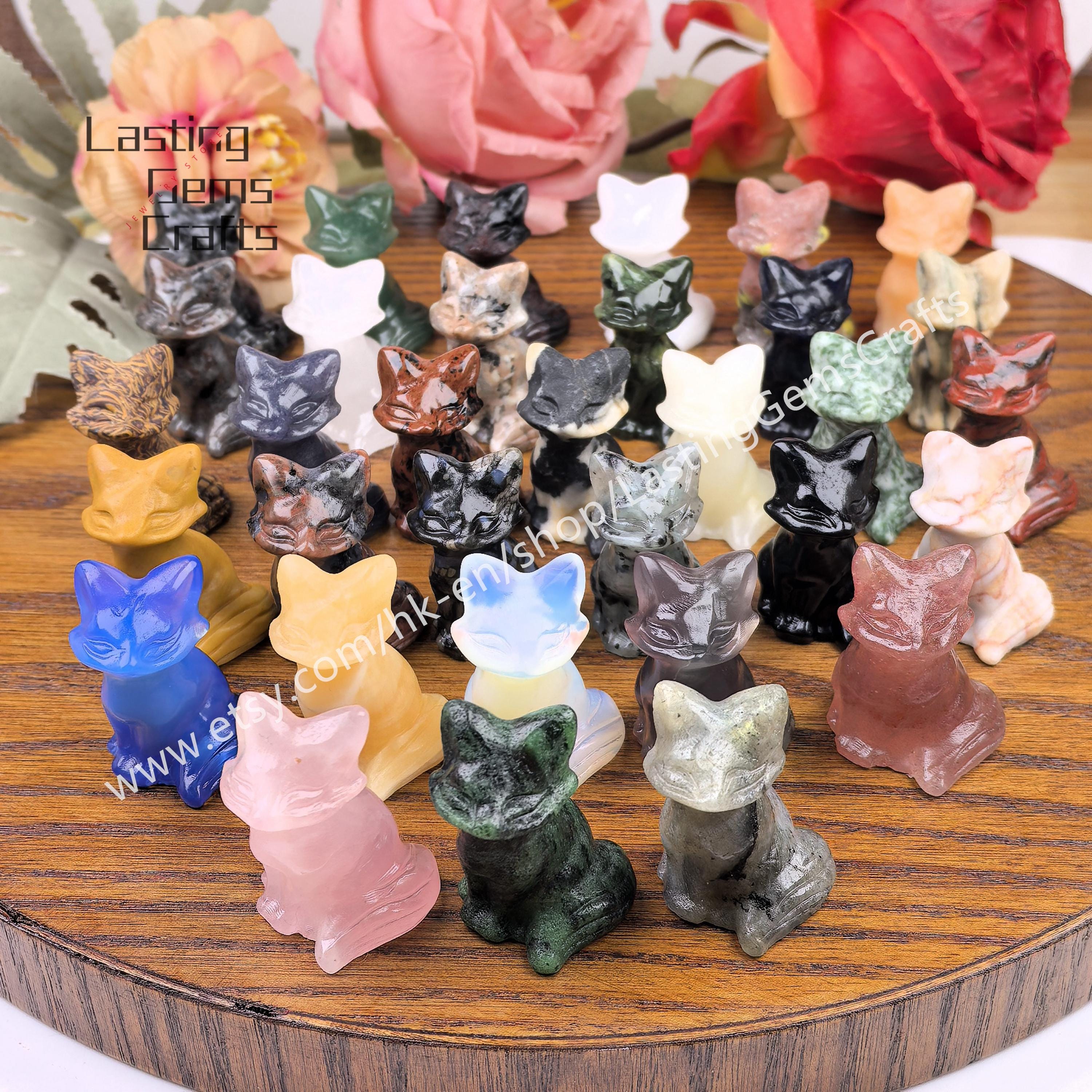 1.5" Crystal Fox,Healing Crystal Hand-Carved Fox Statue,Crystal Animal,Gemstone Sitting fox Figurine,Crystal gift,Reiki healing Home decor