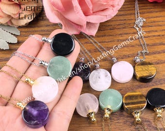 Crystal Perfume Bottle Pendant Necklace, Chakra Gemstone Vial