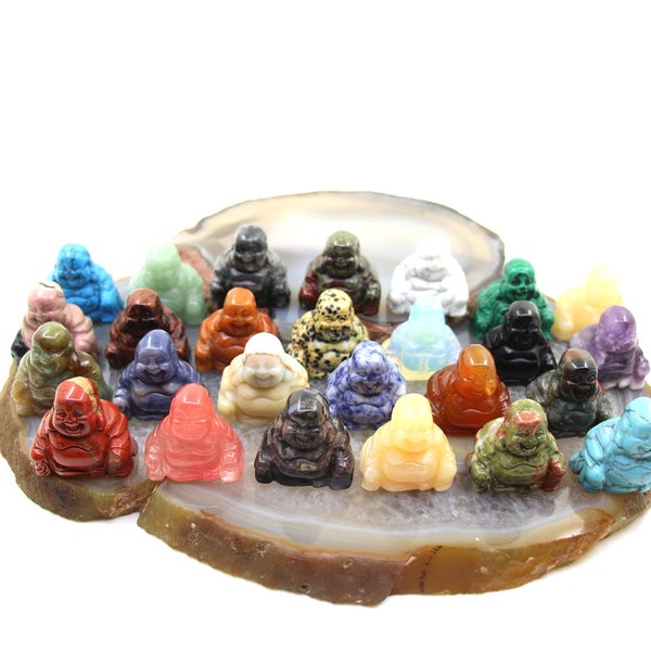 1.5 Inches Crystal Buddha Statue Decor,Gemstone Hand Carved Maitreya Buddha Figurine Talisman,Laughing Buddha Sculpture Crafts,luck gift