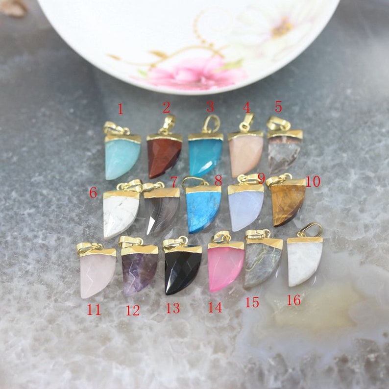 1-10pcs,Natural Gemstone Horn Arrow Gold Bail Stone Pendants Necklace Charms,Faceted Crystal Agate Quartz Crescent Earring Jewelry Crafts