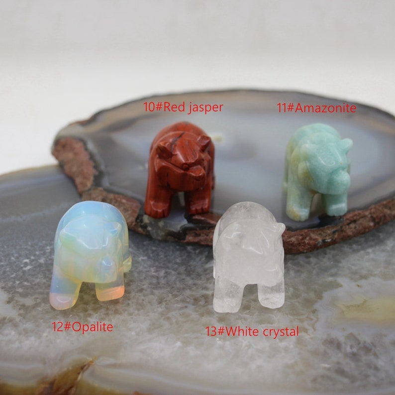 Hand Carved Natural Gemstones Bear Figurine,Jasper/Agate/Tiger Eye/Opal/White Jade/Labradorite/Amethyst Mini Bear Home Decoration 40x26x30mm image 6