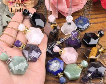 Chakra Crystal Essential Oil Diffuser Necklace, Gemstone Perfume Vial