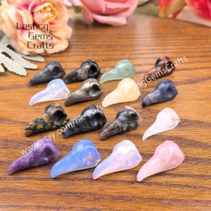 1.2‘’ Hand Carved Crow Skull ,Healing Crystal Quartz Bird Beak Skull Figurine,Gemstone Bird Skull Head Statue Animals Sculpture Home Decor