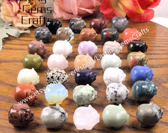 1inch Mini Crystal Pig Carving Statues, Gemstone Animal Figurine Home Decoration, Spiritual Gifts