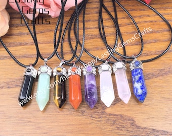 Gemstone Hexagon Point Pendant Necklace, Silver Plated, Healing Crystal Charms Jewelry Gifts