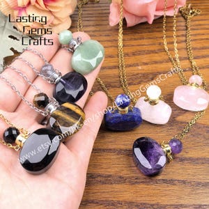 Healing Crystal Faceted Oval Essential Oil Diffuser Vial Necklace Chakra Quartz Gemstone Perfume Bottle Pendant Charms Women Fashion Jewelry