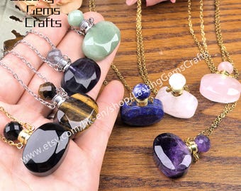 Crystal Essential Oil Diffuser Necklace, Gemstone Perfume Bottle Pendant