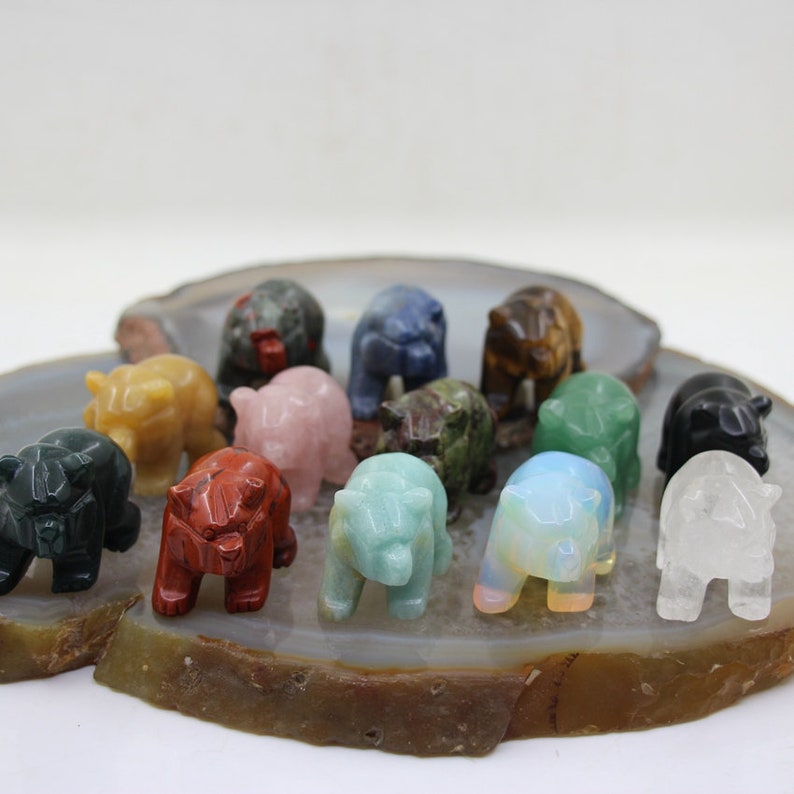 Hand Carved Natural Gemstones Bear Figurine,Jasper/Agate/Tiger Eye/Opal/White Jade/Labradorite/Amethyst Mini Bear Home Decoration 40x26x30mm image 1