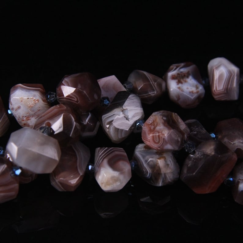 Full Strand,Natural Botswana Agate Faceted Nuggets Loose Beads,Brown Lace Agate Cut Nugget Slab Pendants Craft Bulk Making Bracelet Jewelry