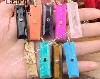 Faceted Rectangle Gemstone Zircon Inlaid Charms For Jewelry,Amethyst Turquoise CZ Pendants DIY Jewelry