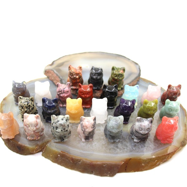 1.5 inches Natural Stones Cat Statue Home Decor,Healing Crystal Cute Cat Figurine Crafts,Energy Gemstone Animal Specimen Sculpture,Gift