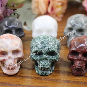 3 Inches,Hand Carved Natural Stone Skull Figurine ,Large size Quartz Skull,Healing Crystal Gemstone Statue,Meditation Stones,Carved Decor