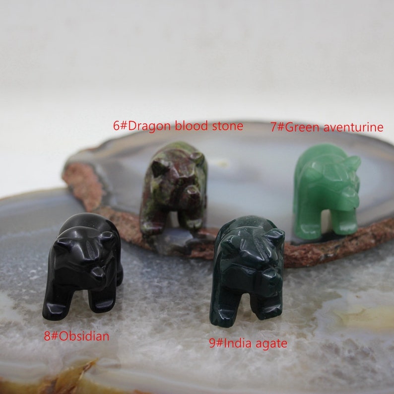 Hand Carved Natural Gemstones Bear Figurine,Jasper/Agate/Tiger Eye/Opal/White Jade/Labradorite/Amethyst Mini Bear Home Decoration 40x26x30mm image 5