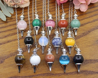 Round Shape Quartz Pendulum,Natural Stone Point Pendulum Pendant,Healing Crystal Pendulum,Gemstone Necklace Jewelry Crafts,Divination Tool