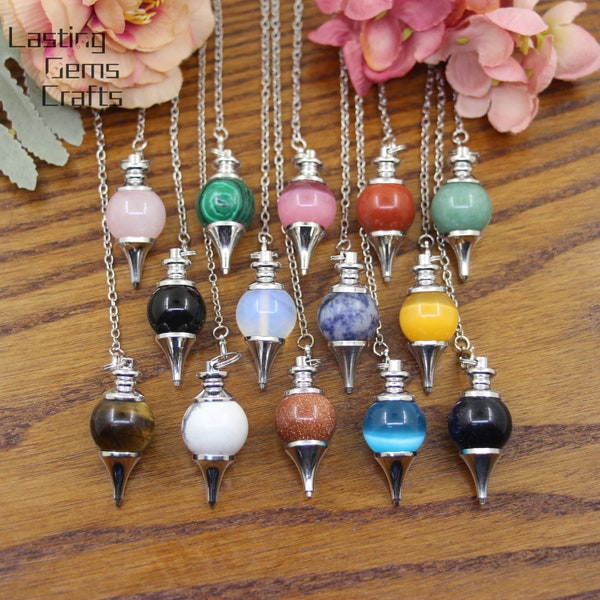 Round Shape Quartz Pendulum,Natural Stone Point Pendulum Pendant,Healing Crystal Pendulum,Gemstone Necklace Jewelry Crafts,Divination Tool