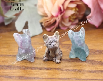 1.1" Mini Stone Bulldog, Hand Carved Crystal Dog Figurine, Healing Quartz Decor