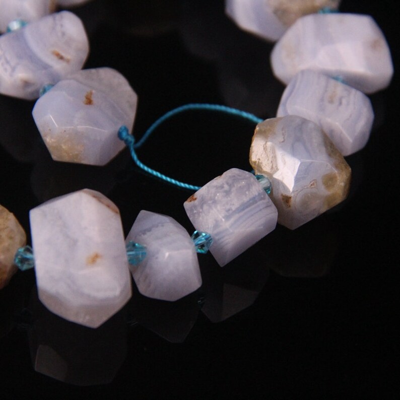 Full Strand,Natural Blue Lace Agate Faceted Nuggets Loose Beads,Cut Stripe Agate Nugget Slab Pendants Craft Bulk Making Bracelet Jewelry