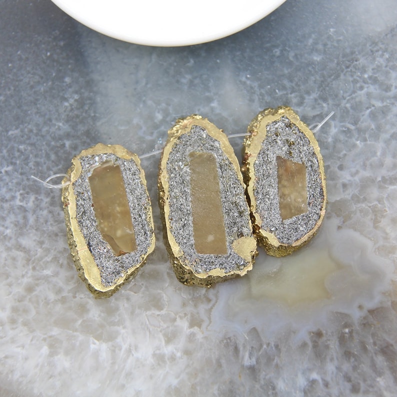 Set Freedom Shape Titanium Plating Rose Gold Edge Slab Beads Pendants Necklace,Top Drilled Geode Nugget Druzy Slice Jewelry Crafts Wholesale