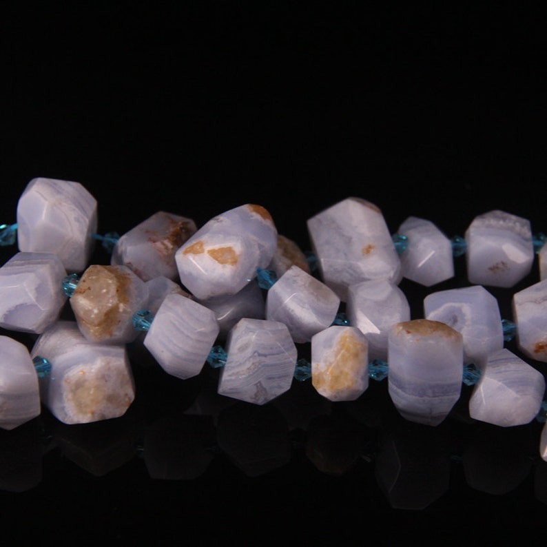Full Strand,Natural Blue Lace Agate Faceted Nuggets Loose Beads,Cut Stripe Agate Nugget Slab Pendants Craft Bulk Making Bracelet Jewelry