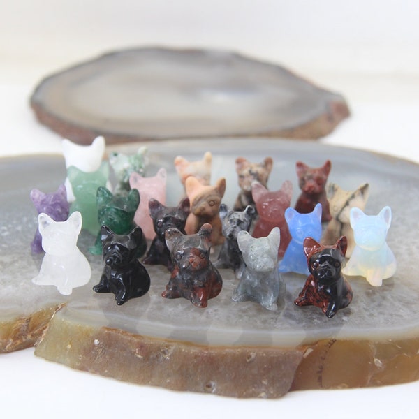 10pcs/lot 1.1 Inches Mini Bulldog Statue Wholesales Hand Carved Home Decor,Healing Gemstone Quartz Dog Figurine Reiki Crystal Animal Gifts