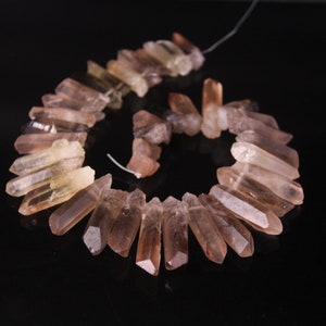 Full Strand,Raw Smoky Quartz Points Stick Loose Beads,Top Drilled Natural Crystal Rough Tusk Spikes Graduated Pendants Bulk Jewelry Making