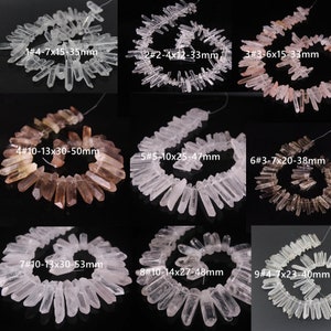 Full Strand,Raw Smoky Quartz Points Stick Loose Beads,Top Drilled Natural Crystal Rough Tusk Spikes Graduated Pendants Bulk Jewelry Making
