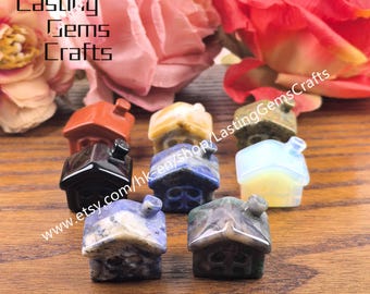 Hand Carved Crystal Mini House Statue,Carving Gemstone Figurine Home Decor Gifts (1 inch)