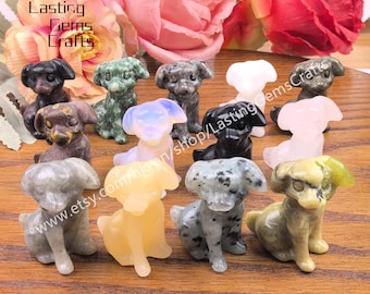 Hand Carved Crystal Dog Figurine, Healing Stone Pet Memorial (1.5 inch)