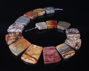 Full Strand Top Drilled Picasso Jasper Trapezoid Slab Graduated Necklace Beads Bulk,Natural Picture Gemstone Slice Pendants Jewelry Making