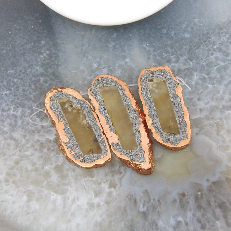 Set Freedom Shape Titanium Plating Rose Gold Edge Slab Beads Pendants Necklace,Top Drilled Geode Nugget Druzy Slice Jewelry Crafts Wholesale