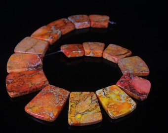 Full Strand Orange Sea Sediment Jasper Trapezoid Slab Graduated Necklace Beads,Top Drilled Natural Emperor Stone Gemstone Slice Pendants