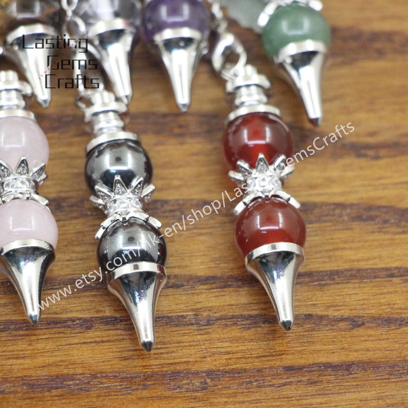 Gemstone Point Pendulum, Healing Crystal Quartz Pendant Charms ...