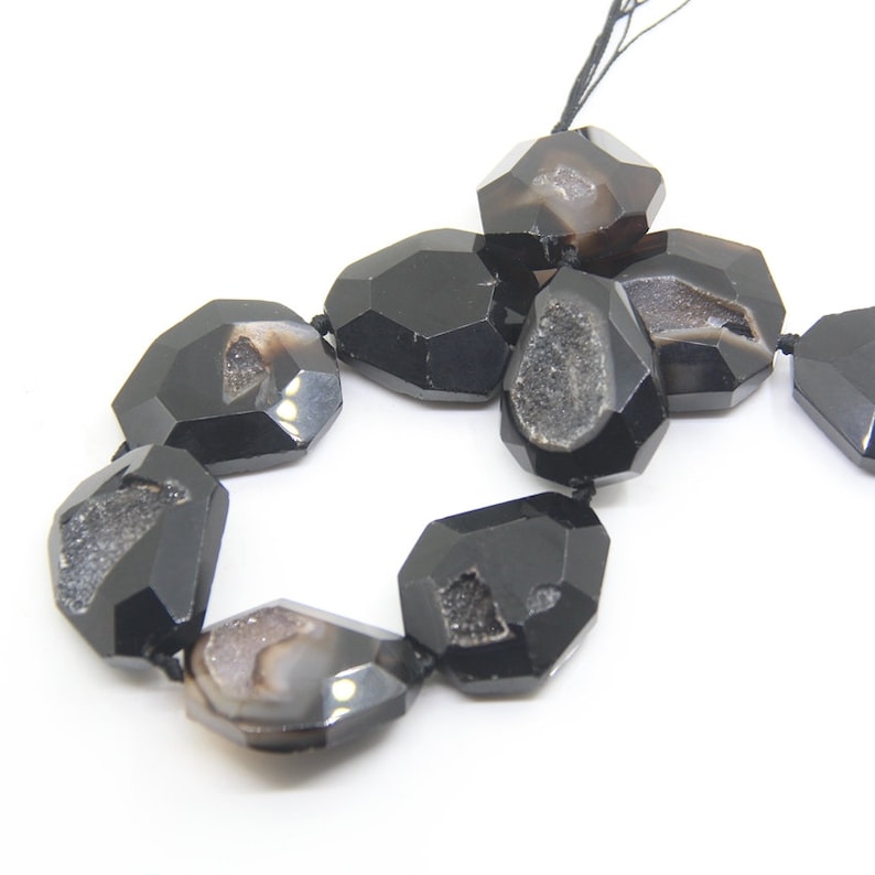 Large Size Natural Geode Agate Cut Nuggets Slab Loose Beads,Raw Drusy Faceted Onxy Druzy Freeform Shaped Slice Jewelry Making,9PcsStrand