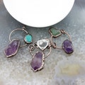 Healing Raw Gemstone Antique Brass Style Hoop Pendant,Brass Wrapped Energy Natural Amethyst Quartz Nugget Pendants Necklace Charms Jewelry
