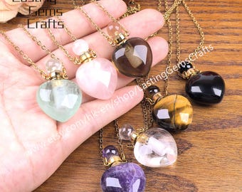 Crystal Quartz Heart Essential Oil Diffuser Necklace, Gold Plated (22x35mm)