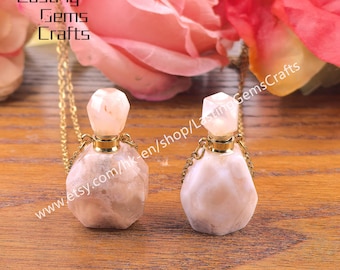 Sakura Agate Essential Oil Diffuser Necklace, Healing Crystal Pendant
