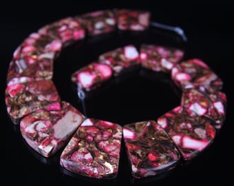 Rose Red Sea Sediment Jasper Slab Beads, Top Drilled Slice Graduated Pendant Necklace Jewelry Making
