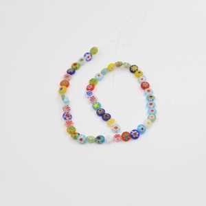 Flat Round Italian Floral Glass Bead Strand Jewelry,Multicolor Coloured Glaze Lampwork Round Beads,Coin Millefiori Glass Beads 6/8/10mm