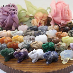 1.5 Inches 52 Kinds Stones Hand Carved Elephant Statue,Healing Crystal Elephant Figurine Home Decor,Gemstone Animal Sculpture Crafts,Gift