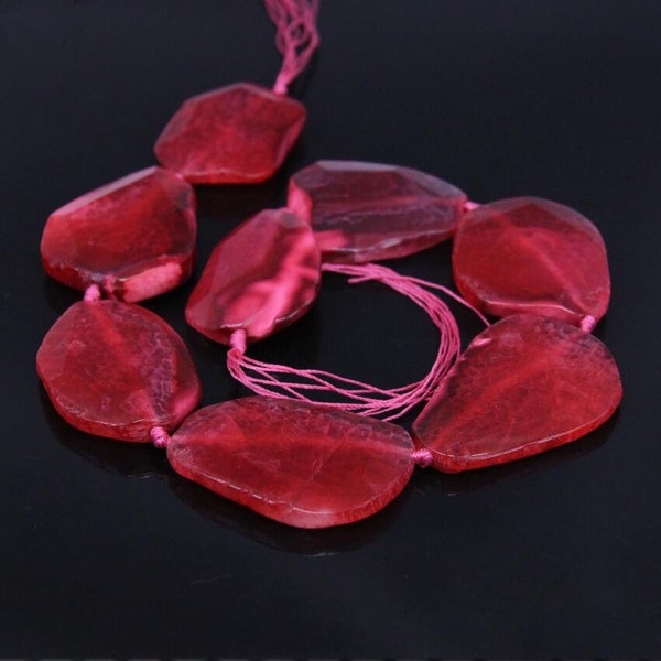 Full Strand,Large Size Red Dragon Veins Agate Faceted Slab Beads,Natural Stone Onyx Cut Slice Nugget Pendants Crafts,31-38x45-54mm