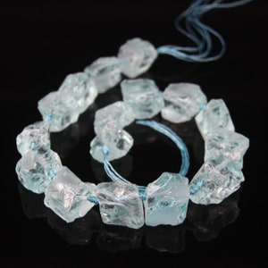 Full Strand,Light Blue Crystal Glass Raw Nugget Beads,Rough Aquamarine Color Quartz Gems Cut Nugget Chips Charms Pendants Necklace Jewelry