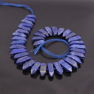 Full strand,Natural Lapis Lazuli Faceted Double Stick Points Center Drilled Beads,Natural Stone Tusk Spike Pendants Crafts Findings Bulk