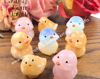 1.5inch Carved Yellow Jade Baby Duck Statues,Gemstone Chicken Animal Figurine Home Decoration Gifts