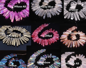 Full Strand,Raw Crystal Top Drilled Point Beads Bulk,Rough Quartz Cut Sticks Tusk Spike Graduated Pendants Necklace For Jewelry Making