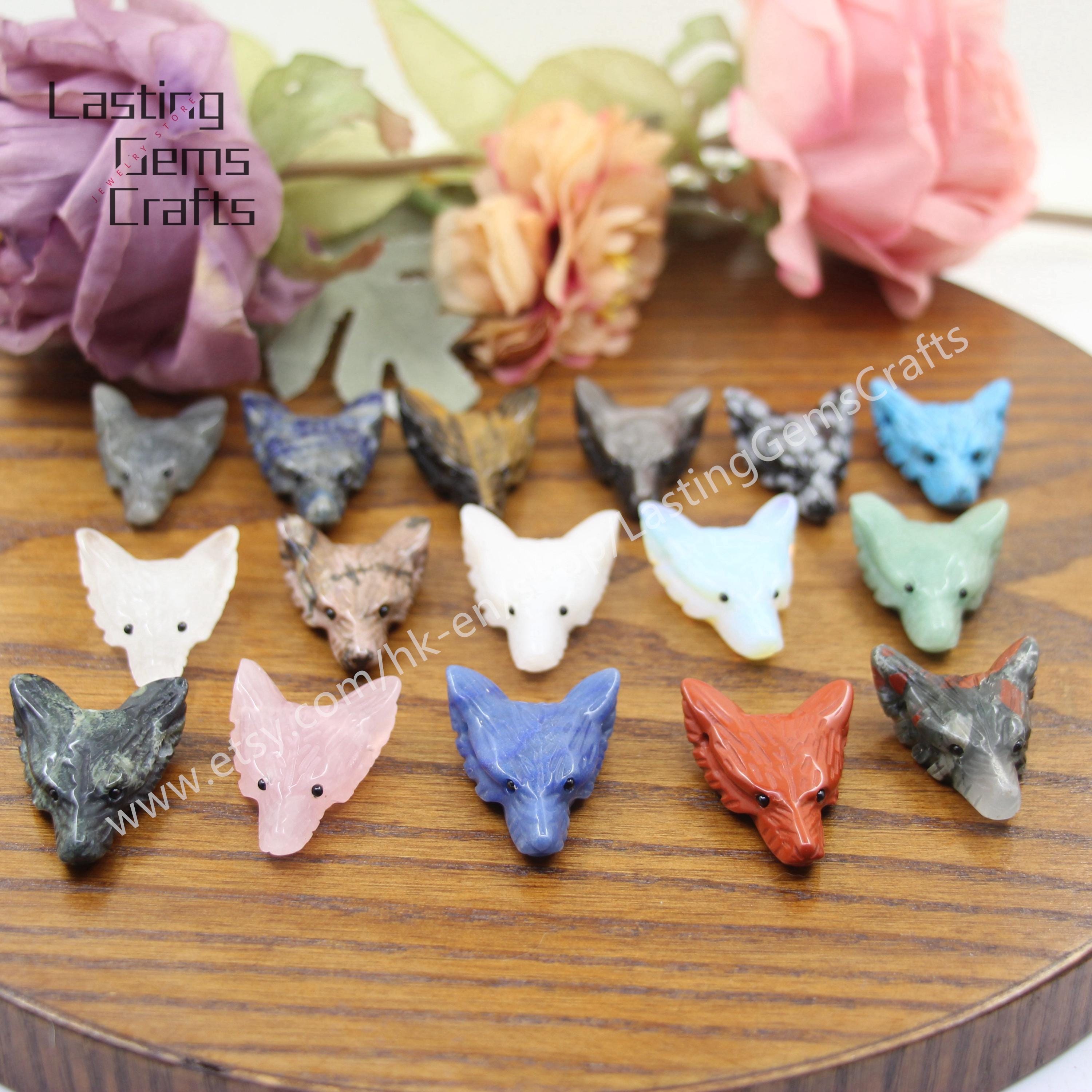 28Kinds Stones,Wolf Head Pendants Charms,Crystal Quartz Carving Wolf Reiki Healing Pendant Necklace,Pyrite/Lapis/Agate/Jasper Wolf Jewelry
