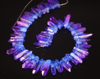 Titanium Quartz Crystal Points, Rainbow Tusk Spikes, Full Strand