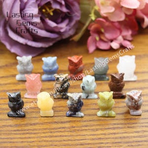 1&quot; Mini Crystal Owl,Hand Carved Bird Figurine,Healing Crystal Owl Statue Crafts,Reiki Heal Quartz Animal Home Decor,Pocket Stone Sculpture