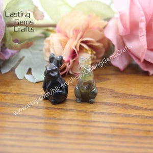 Hand Carved 1.2&quot; Mini Rabbit Statues,Cute Fluorite Rabbit Figurine,Ocean Jasper/Rose quartz Animal Carved,Healing Crystal Office Home Decor