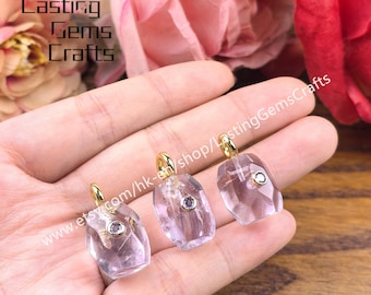 Faceted Nugget Amethyst With Inlaid Zircon Pendant Purple Crystal Quartz CZ Charms For Necklace